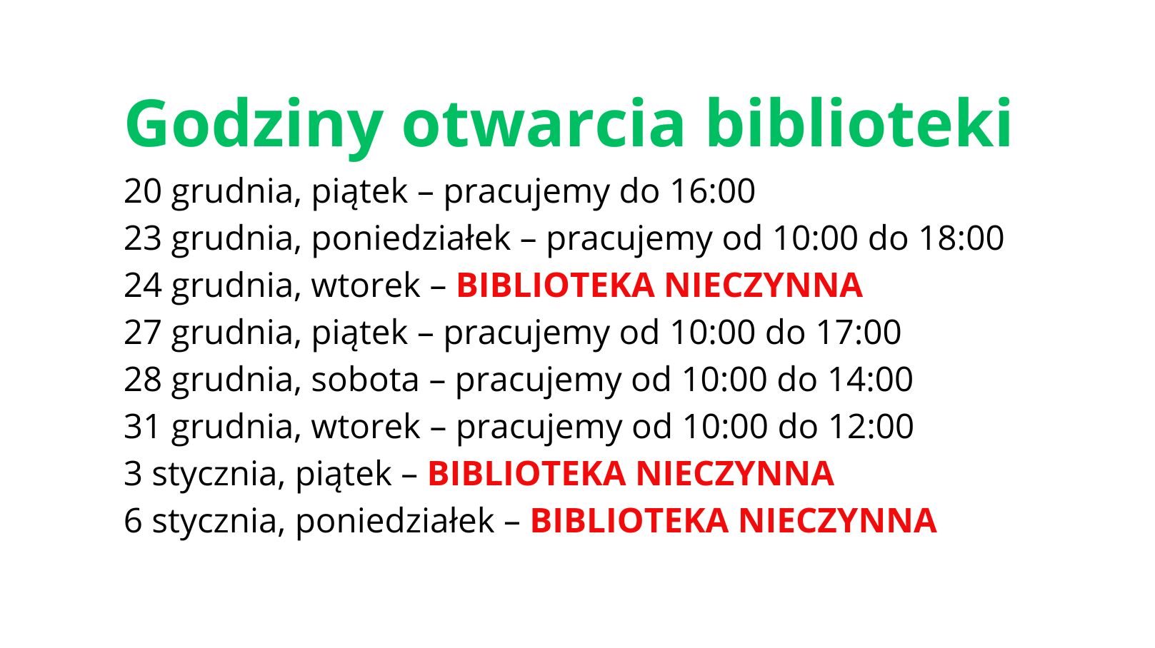 GODZINY PRACY W OKRESIE OKOŁOŚWIĄTECZNYM